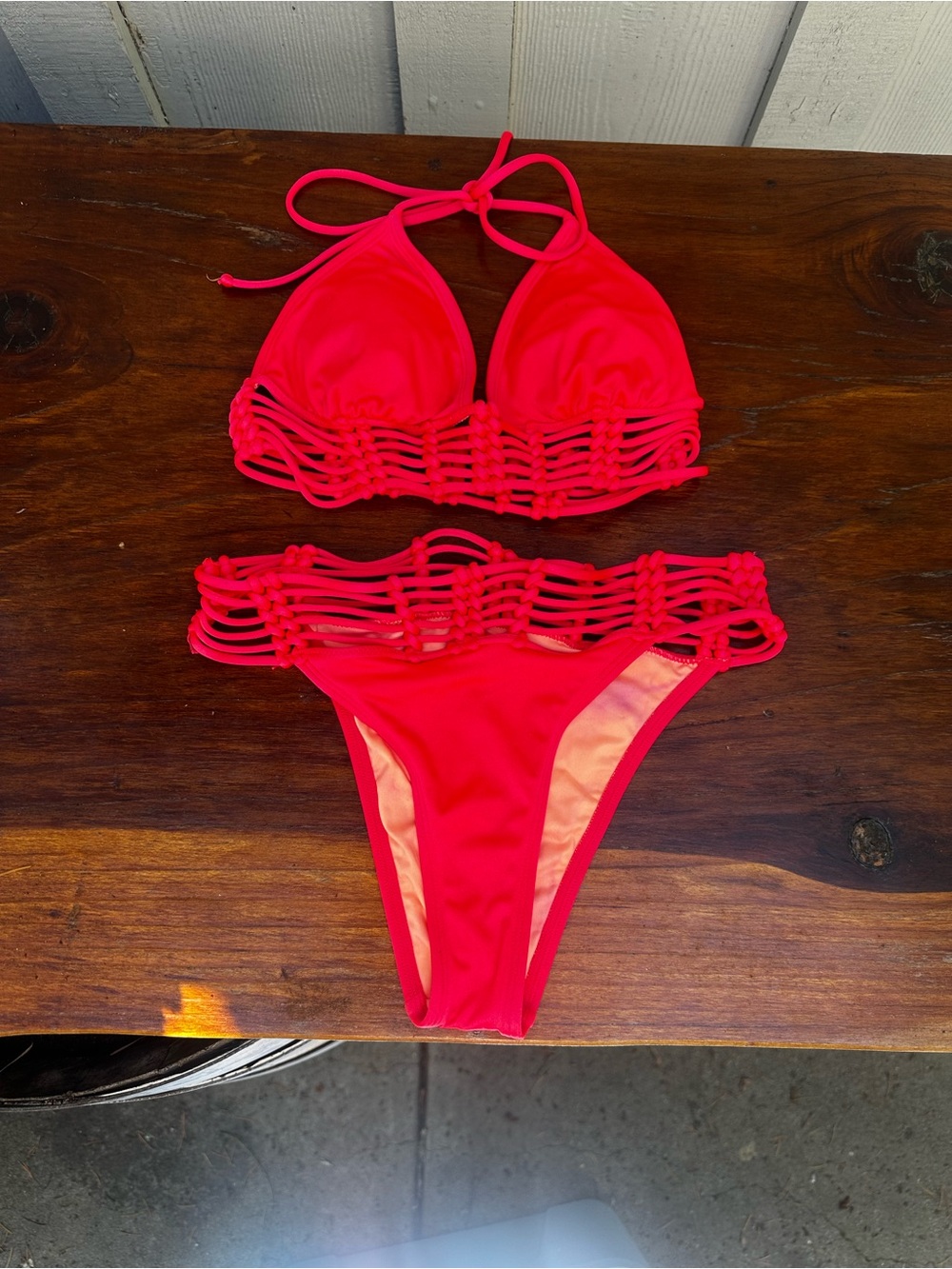 Victoria's Secret Neon Coral Pink Macrame Bikini